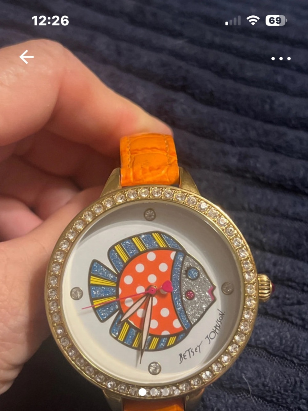 Betsey Johnson Orange Polka-Dot Fish Watch with Crystal Bezel